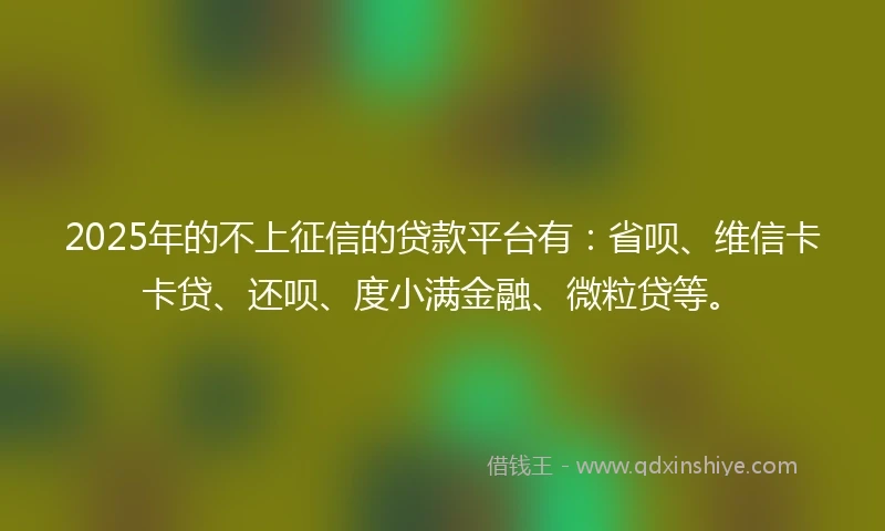 2025年的不上征信的贷款平台有：省呗、维信卡卡贷、还呗、度小满金融、微粒贷等。