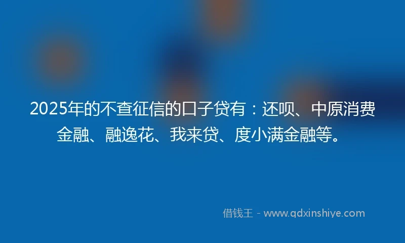2025年的不查征信的口子贷有：还呗、中原消费金融、融逸花、我来贷、度小满金融等。