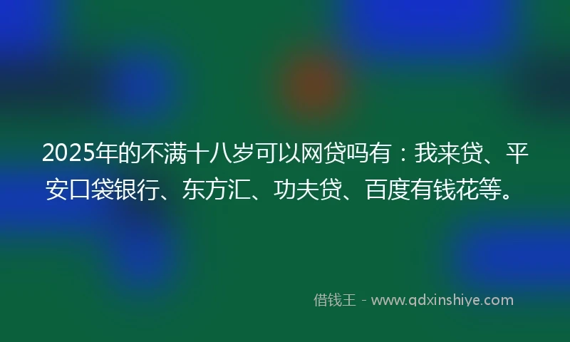2025年的不满十八岁可以网贷吗有：我来贷、平安口袋银行、东方汇、功夫贷、百度有钱花等。