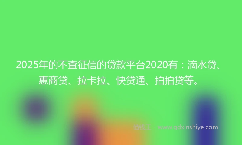 2025年的不查征信的贷款平台2020有：滴水贷、惠商贷、拉卡拉、快贷通、拍拍贷等。