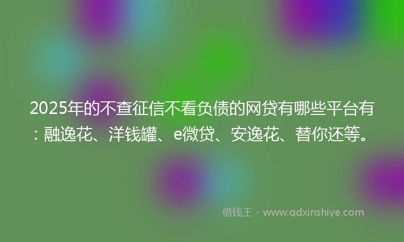 2025年的不查征信不看负债的网贷有哪些平台有：融逸花、洋钱罐、e微贷、安逸花、替你还等。