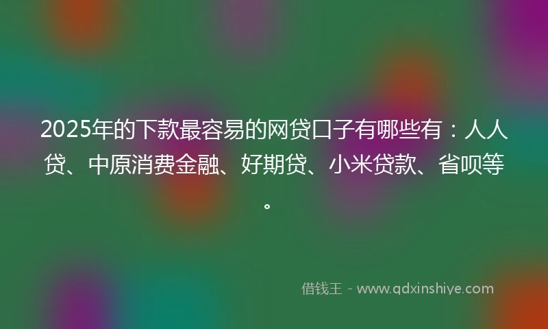 2025年的下款最容易的网贷口子有哪些有：人人贷、中原消费金融、好期贷、小米贷款、省呗等。