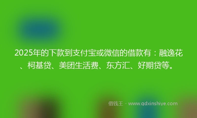 2025年的下款到支付宝或微信的借款有：融逸花、柯基贷、美团生活费、东方汇、好期贷等。