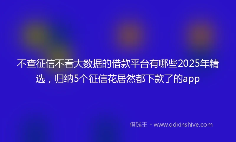 不查征信不看大数据的借款平台有哪些2025年精选，归纳5个征信花居然都下款了的app