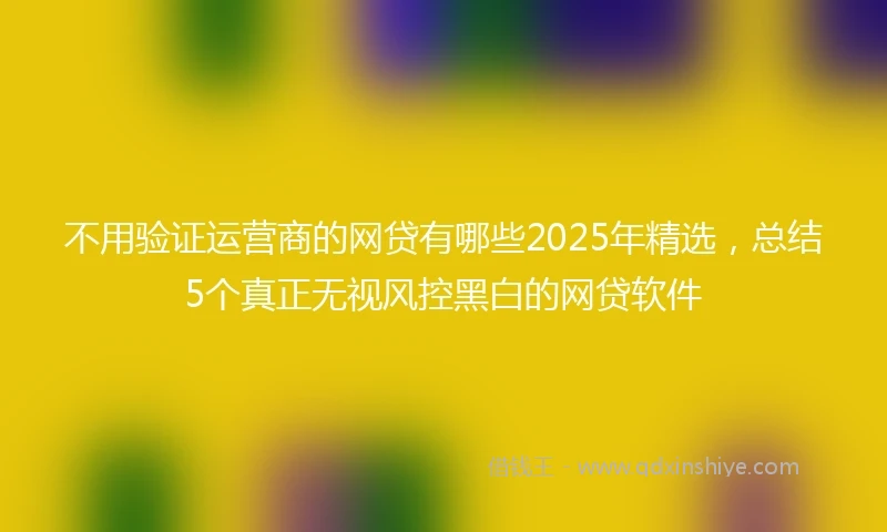 不用验证运营商的网贷有哪些2025年精选，总结5个真正无视风控黑白的网贷软件