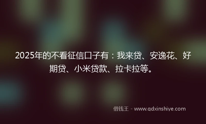 2025年的不看征信口子有：我来贷、安逸花、好期贷、小米贷款、拉卡拉等。