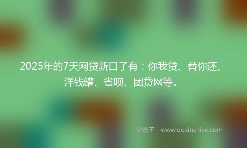 2025年的7天网贷新口子有：你我贷、替你还、洋钱罐、省呗、团贷网等。
