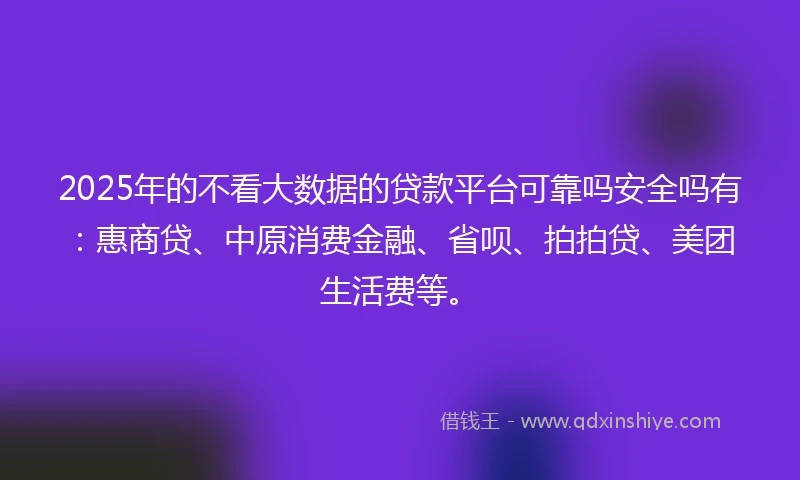 2025年的不看大数据的贷款平台可靠吗安全吗有：惠商贷、中原消费金融、省呗、拍拍贷、美团生活费等。