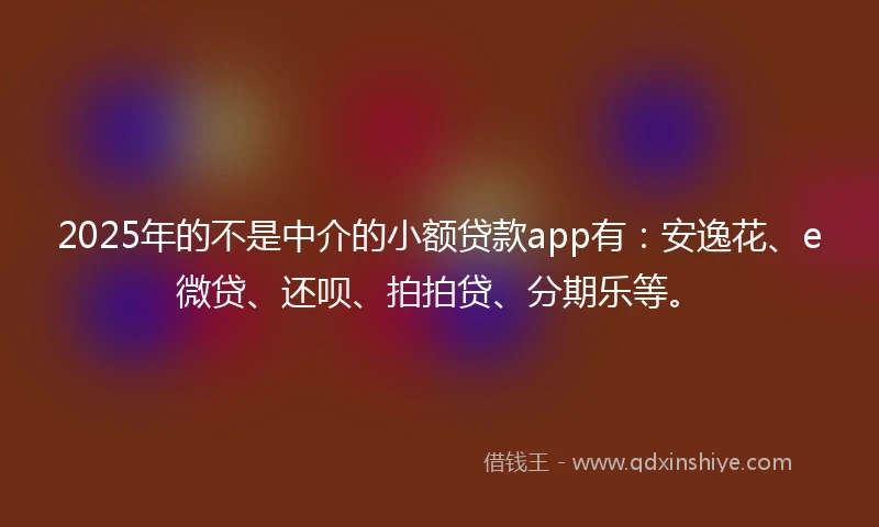 2025年的不是中介的小额贷款app有：安逸花、e微贷、还呗、拍拍贷、分期乐等。