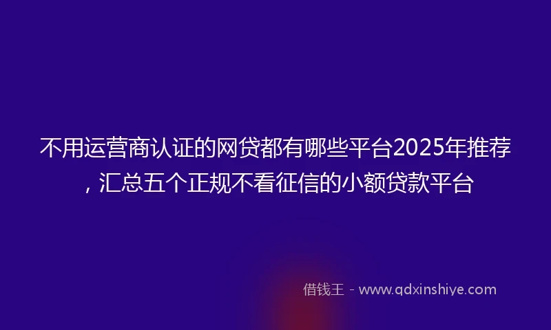 不用运营商认证的网贷都有哪些平台2025年推荐，汇总五个正规不看征信的小额贷款平台