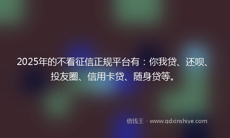 2025年的不看征信正规平台有：你我贷、还呗、投友圈、信用卡贷、随身贷等。