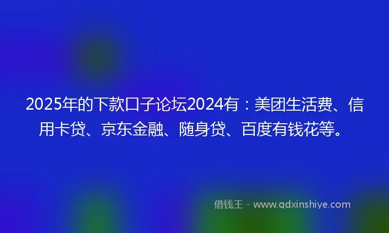 2025年的下款口子论坛2024有：美团生活费、信用卡贷、京东金融、随身贷、百度有钱花等。