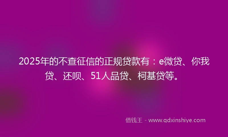 2025年的不查征信的正规贷款有：e微贷、你我贷、还呗、51人品贷、柯基贷等。