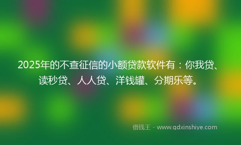 2025年的不查征信的小额贷款软件有：你我贷、读秒贷、人人贷、洋钱罐、分期乐等。