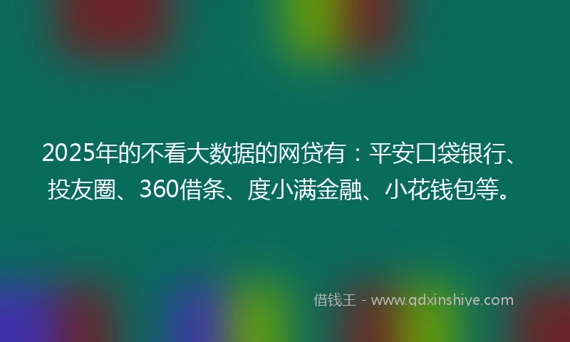 2025年的不看大数据的网贷有：平安口袋银行、投友圈、360借条、度小满金融、小花钱包等。