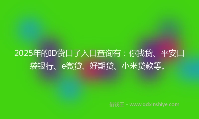2025年的ID贷口子入口查询有：你我贷、平安口袋银行、e微贷、好期贷、小米贷款等。
