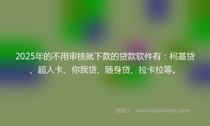 2025年的不用审核就下款的贷款软件有：柯基贷、超人卡、你我贷、随身贷、拉卡拉等。