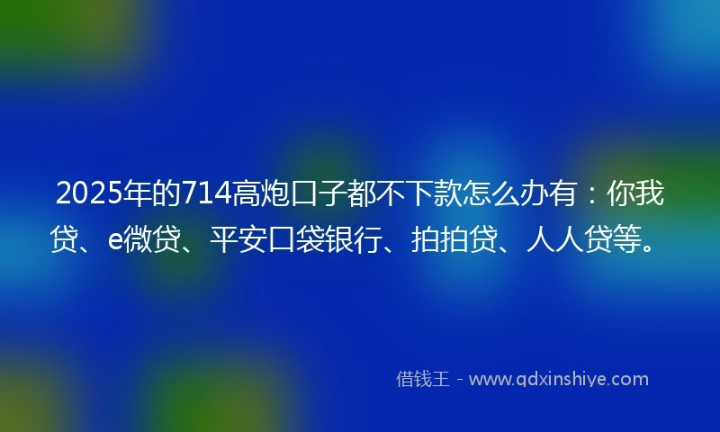 2025年的714高炮口子都不下款怎么办有：你我贷、e微贷、平安口袋银行、拍拍贷、人人贷等。