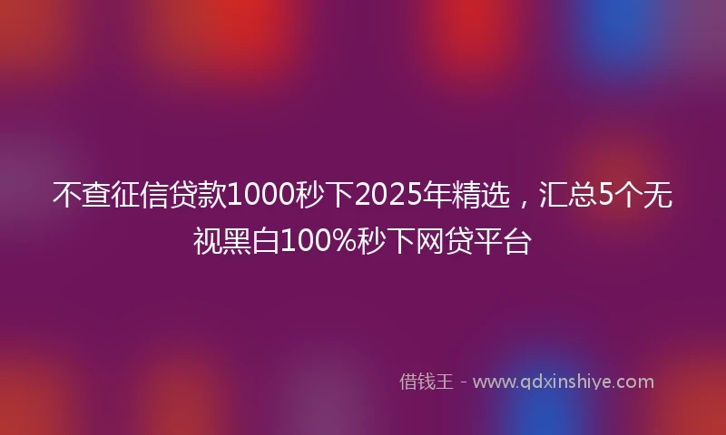不查征信贷款1000秒下2025年精选，汇总5个无视黑白100%秒下网贷平台