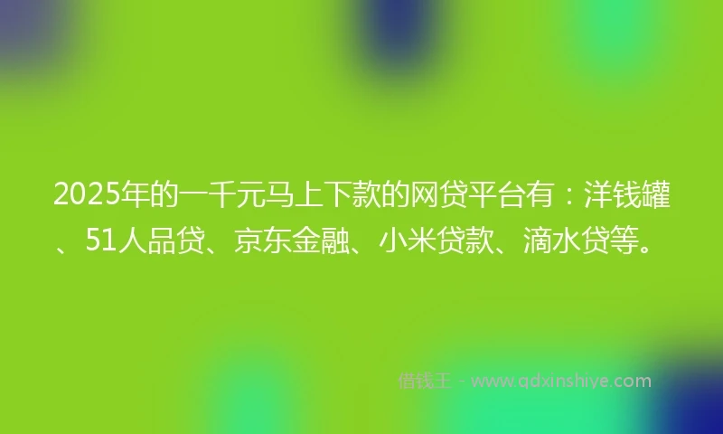 2025年的一千元马上下款的网贷平台有：洋钱罐、51人品贷、京东金融、小米贷款、滴水贷等。