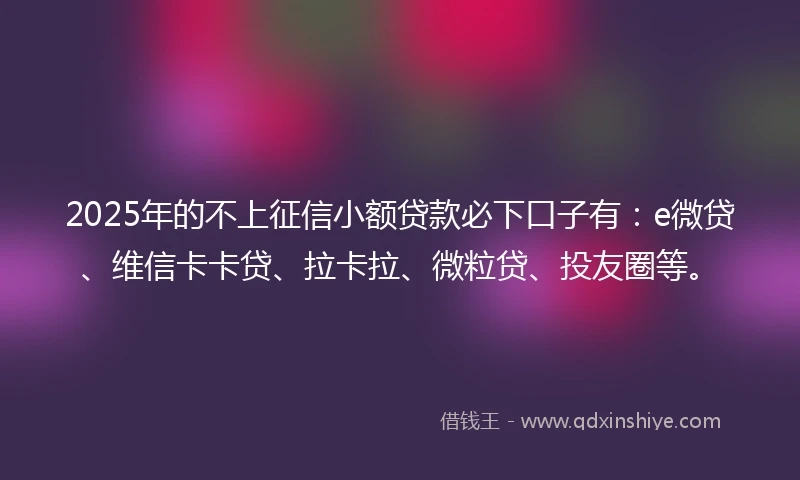2025年的不上征信小额贷款必下口子有：e微贷、维信卡卡贷、拉卡拉、微粒贷、投友圈等。