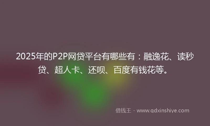 2025年的P2P网贷平台有哪些有：融逸花、读秒贷、超人卡、还呗、百度有钱花等。