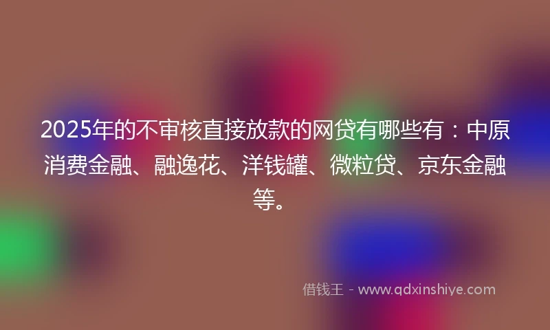 2025年的不审核直接放款的网贷有哪些有：中原消费金融、融逸花、洋钱罐、微粒贷、京东金融等。