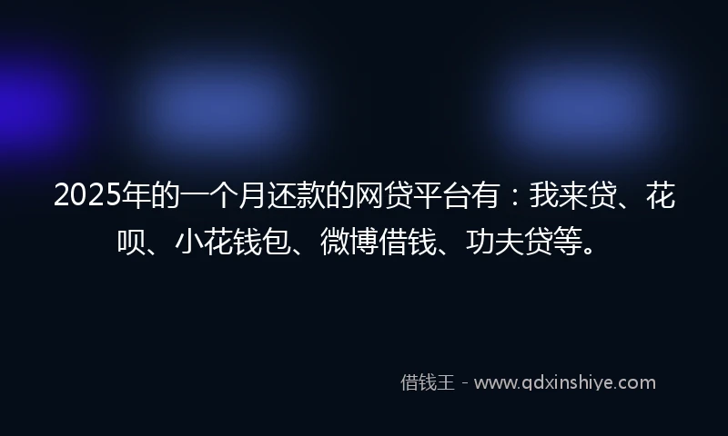 2025年的一个月还款的网贷平台有：我来贷、花呗、小花钱包、微博借钱、功夫贷等。