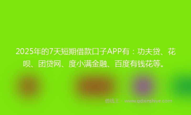 2025年的7天短期借款口子APP有：功夫贷、花呗、团贷网、度小满金融、百度有钱花等。