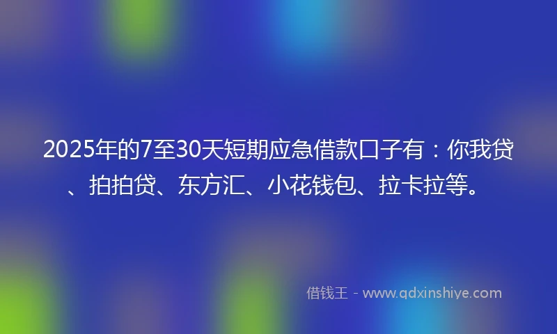 2025年的7至30天短期应急借款口子有：你我贷、拍拍贷、东方汇、小花钱包、拉卡拉等。