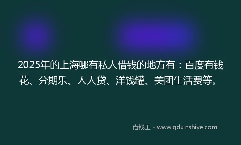 2025年的上海哪有私人借钱的地方有：百度有钱花、分期乐、人人贷、洋钱罐、美团生活费等。