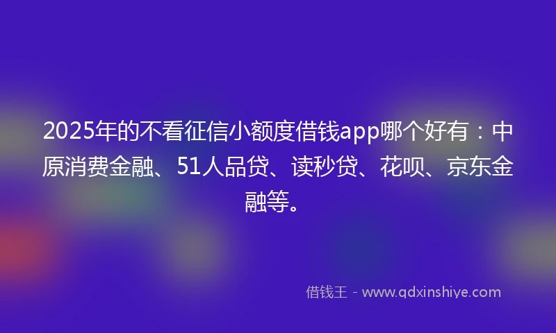2025年的不看征信小额度借钱app哪个好有：中原消费金融、51人品贷、读秒贷、花呗、京东金融等。