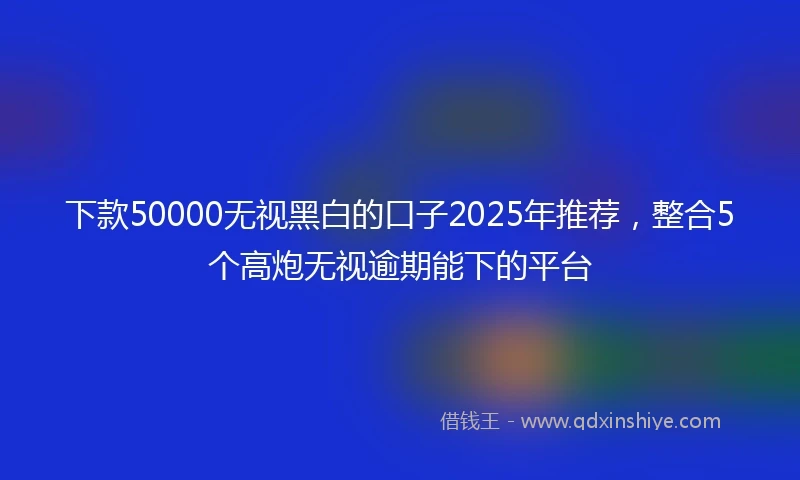下款50000无视黑白的口子2025年推荐，整合5个高炮无视逾期能下的平台