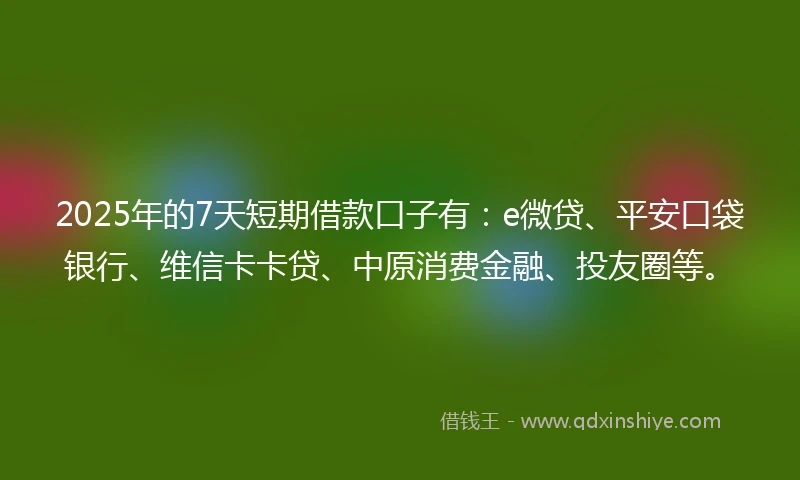 2025年的7天短期借款口子有：e微贷、平安口袋银行、维信卡卡贷、中原消费金融、投友圈等。
