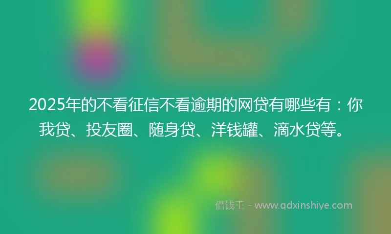 2025年的不看征信不看逾期的网贷有哪些有:你我贷、投友圈、随身贷、洋钱罐、滴水贷等。