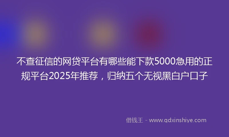 不查征信的网贷平台有哪些能下款5000急用的正规平台2025年推荐，归纳五个无视黑白户口子