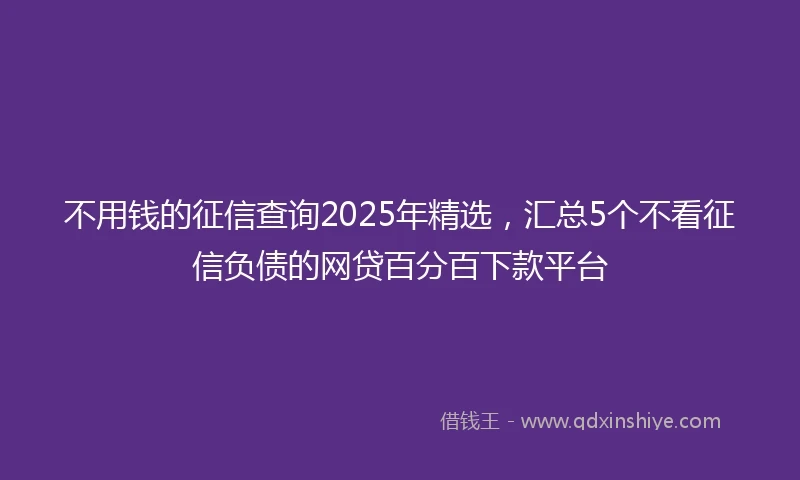 不用钱的征信查询2025年精选，汇总5个不看征信负债的网贷百分百下款平台