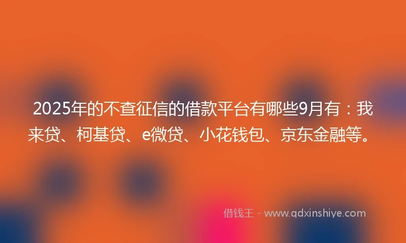 2025年的不查征信的借款平台有哪些9月有：我来贷、柯基贷、e微贷、小花钱包、京东金融等。