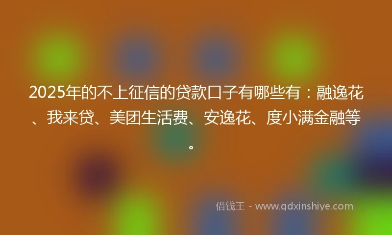 2025年的不上征信的贷款口子有哪些有：融逸花、我来贷、美团生活费、安逸花、度小满金融等。