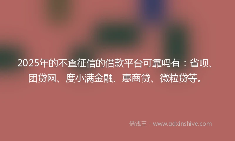 2025年的不查征信的借款平台可靠吗有：省呗、团贷网、度小满金融、惠商贷、微粒贷等。