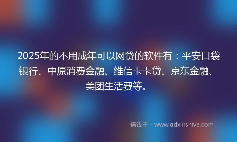 2025年的不用成年可以网贷的软件有：平安口袋银行、中原消费金融、维信卡卡贷、京东金融、美团生活费等。