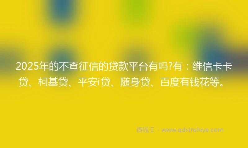 2025年的不查征信的贷款平台有吗?有：维信卡卡贷、柯基贷、平安i贷、随身贷、百度有钱花等。