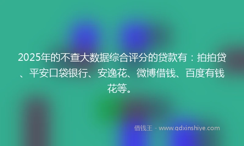 2025年的不查大数据综合评分的贷款有：拍拍贷、平安口袋银行、安逸花、微博借钱、百度有钱花等。