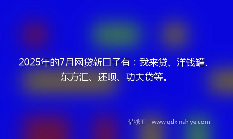 2025年的7月网贷新口子有：我来贷、洋钱罐、东方汇、还呗、功夫贷等。