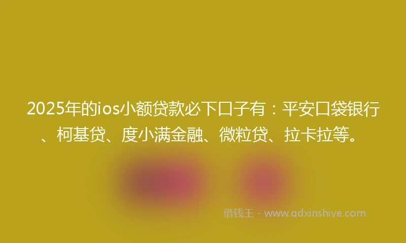 2025年的ios小额贷款必下口子有：平安口袋银行、柯基贷、度小满金融、微粒贷、拉卡拉等。