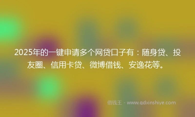 2025年的一键申请多个网贷口子有：随身贷、投友圈、信用卡贷、微博借钱、安逸花等。