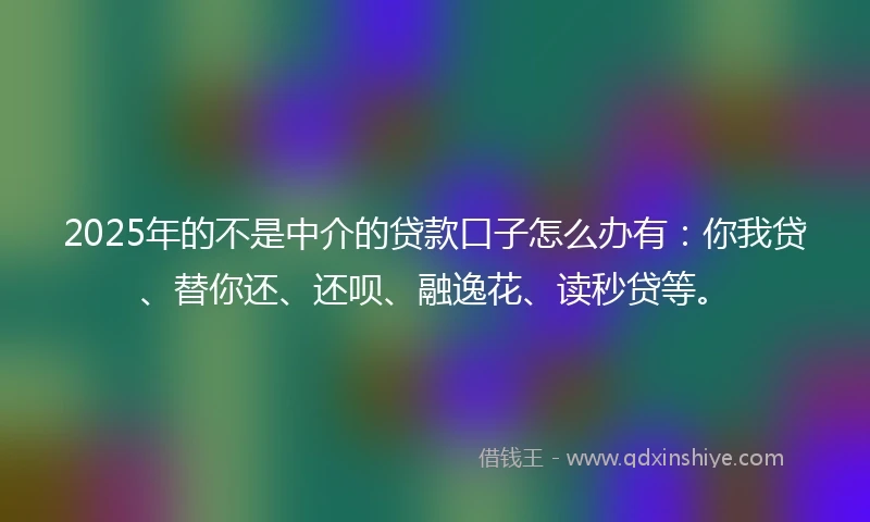 2025年的不是中介的贷款口子怎么办有:你我贷、替你还、还呗、融逸花、读秒贷等。