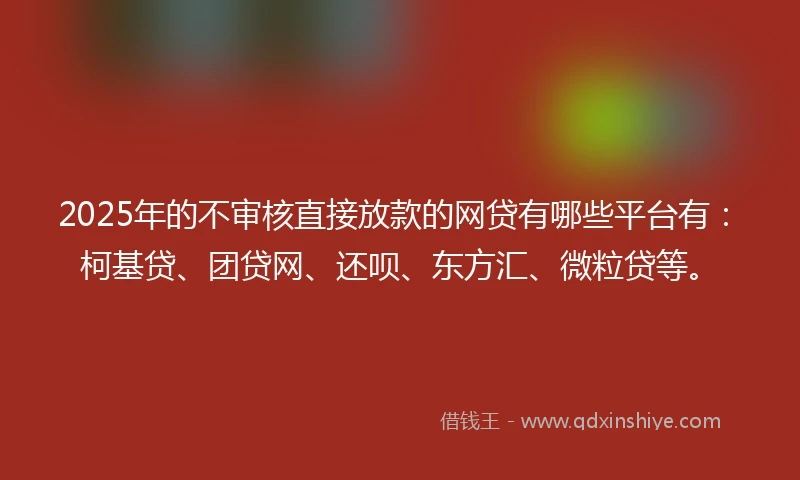 2025年的不审核直接放款的网贷有哪些平台有：柯基贷、团贷网、还呗、东方汇、微粒贷等。