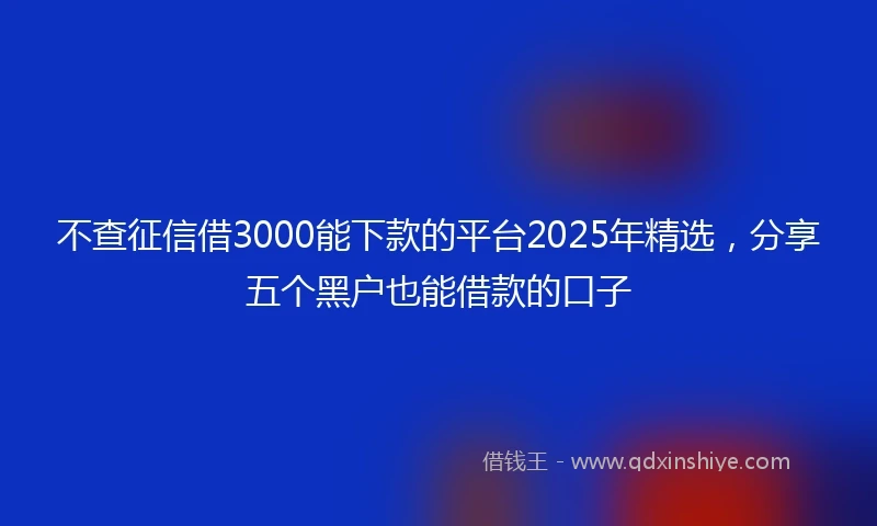 不查征信借3000能下款的平台2025年精选，分享五个黑户也能借款的口子