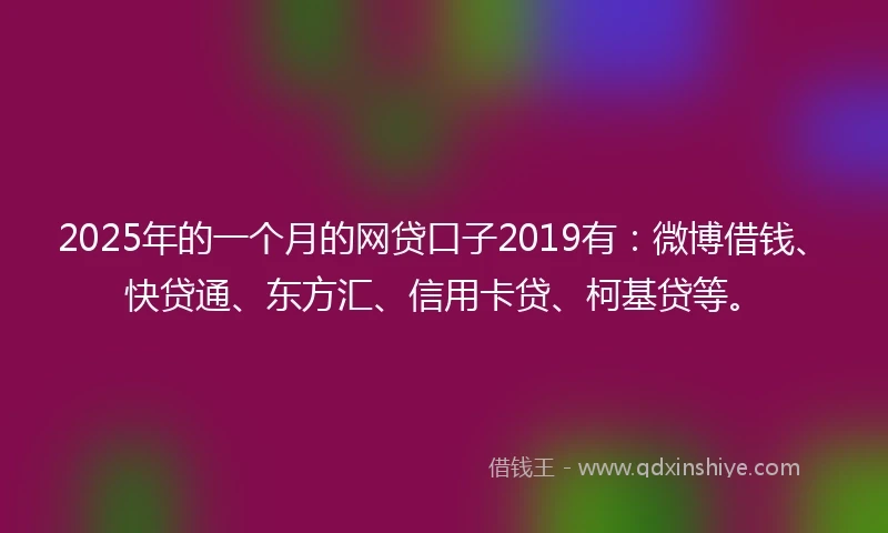 2025年的一个月的网贷口子2019有：微博借钱、快贷通、东方汇、信用卡贷、柯基贷等。